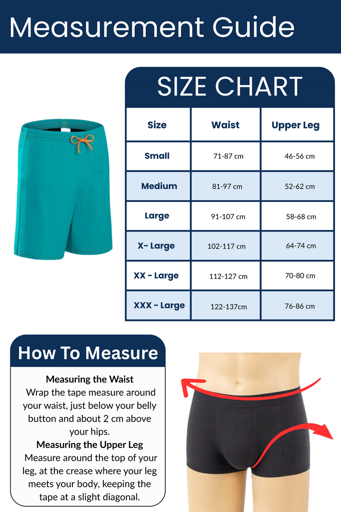 Men's eco swim shorts size guide and how to measure 