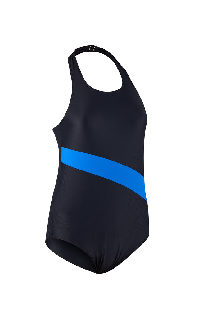 Girl's Halterneck Swimsuit in Black/blue - Eco