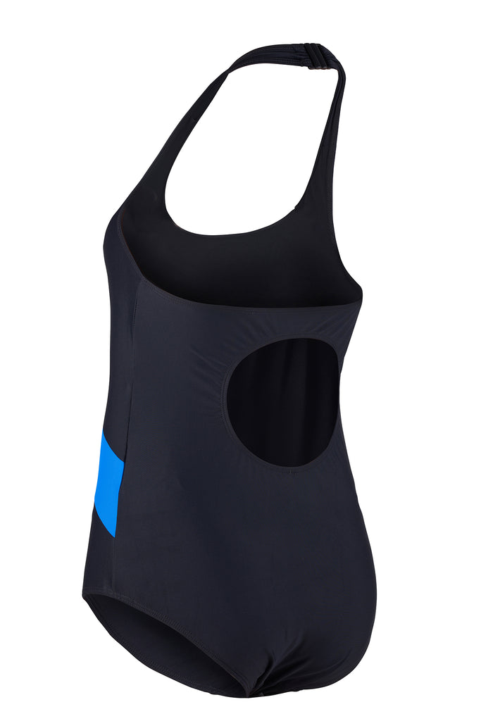 Girl's Halterneck Swimsuit in Black/blue - Eco